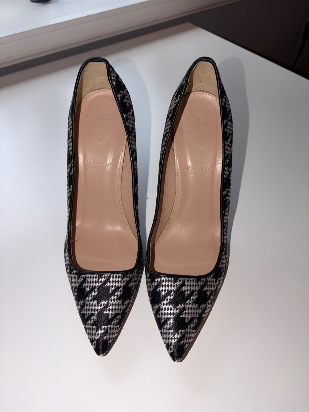 J. Crew Black and White Houndstooth Pointed Pumps